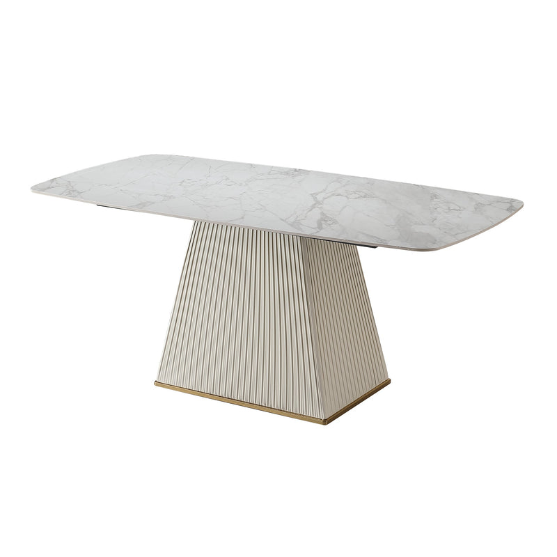 Carrara White Stone Dining Table With Striped Pedestal Base, 71" (HBG21473) - HBG