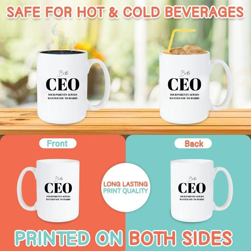 CEO GROWTH MUG - Large Luxury White Round BPA-Free Ceramic Coffee Tea Mug With C-Handle, 15OZ (6074090) - HBG