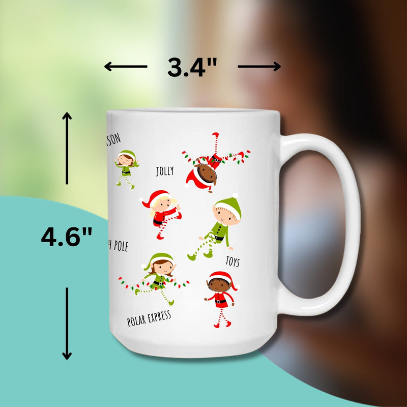 CHRISTMAS MUGS BUNDLE- Limited Edition Premium Christmas Elves, Snowman, Santa, Reindeer Ceramic Mugs -Measurement View