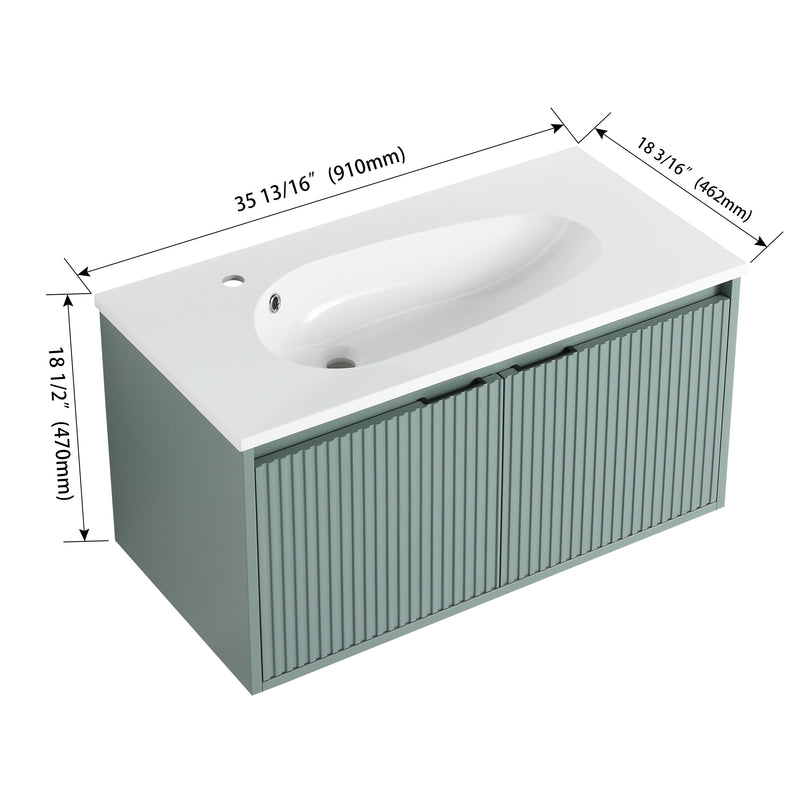 Contemporary Green Floating Vanity With Drop-Shaped Sink, 36" (HBG40573) - HBG