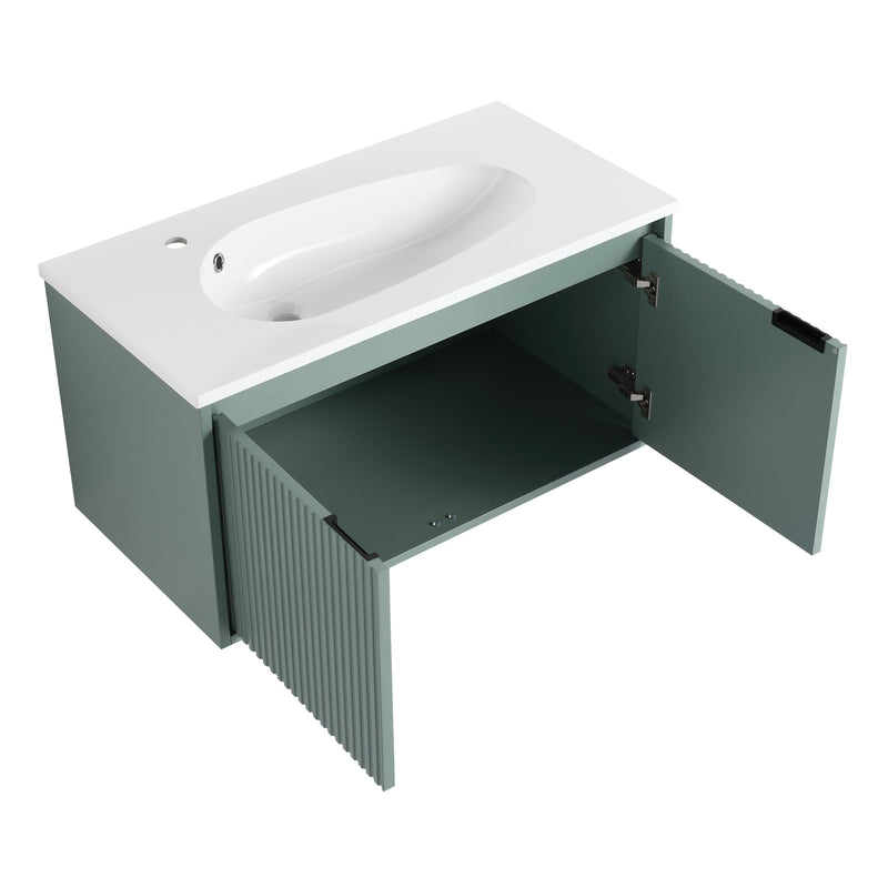 Contemporary Green Floating Vanity With Drop-Shaped Sink, 36" (HBG40573) - HBG