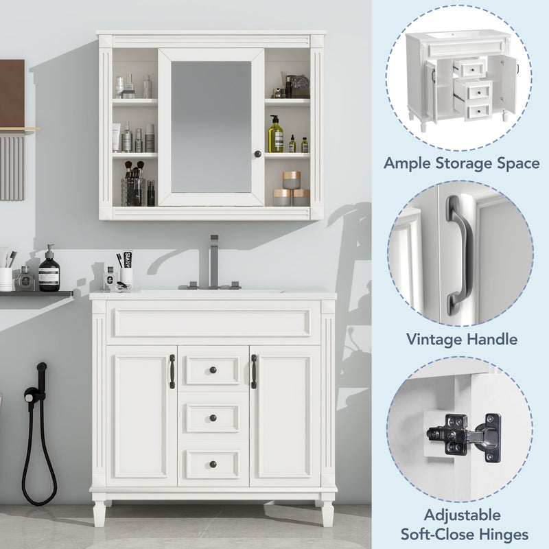 Contemporary White Bathroom Vanity Set With Storage, 36" (HBG74312) - HBG