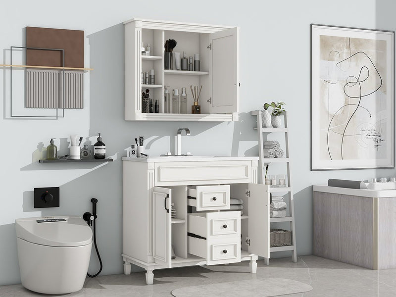 Contemporary White Bathroom Vanity Set With Storage, 36" (HBG74312) - HBG