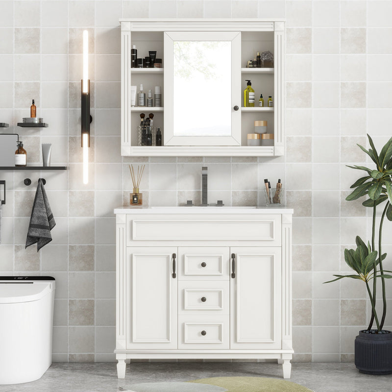 Contemporary White Bathroom Vanity Set With Storage, 36" (HBG74312) - HBG