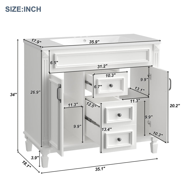 Contemporary White Bathroom Vanity Set With Storage, 36" (HBG74312) - HBG