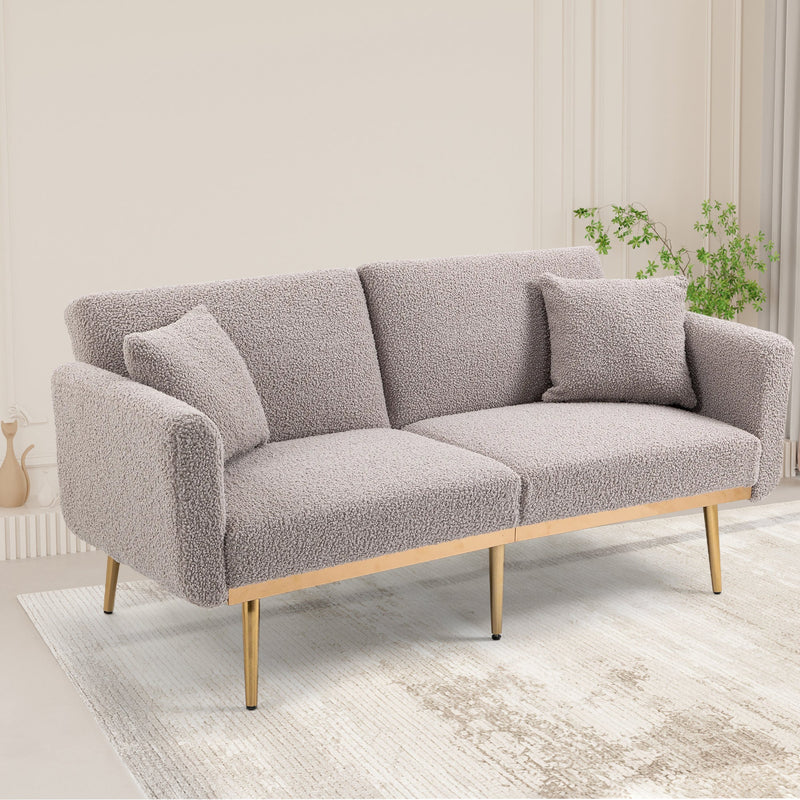 COOLMORE Modern Gray Teddy Velvet Loveseat Sofa With Metal Feet, 64" (97428316) - HBG