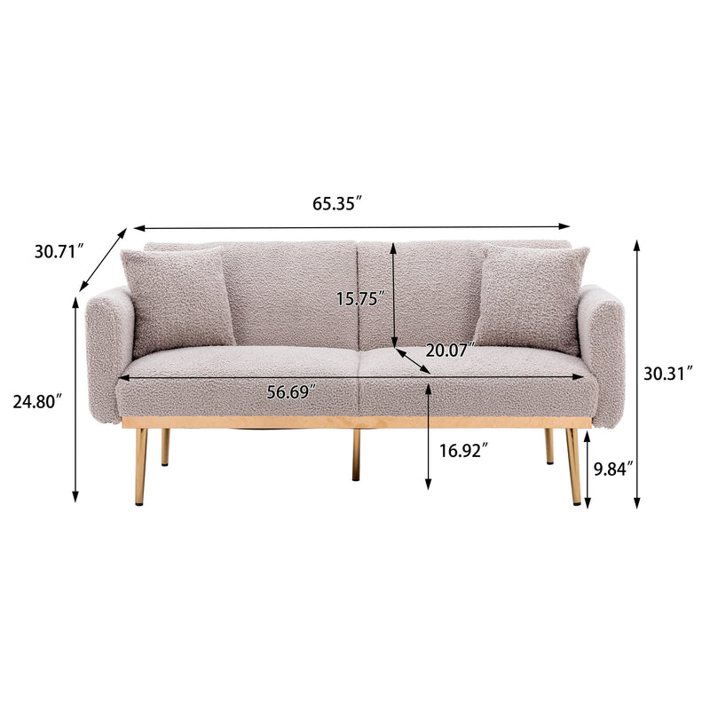 COOLMORE Modern Gray Teddy Velvet Loveseat Sofa With Metal Feet, 64" (97428316) - HBG