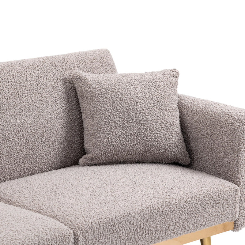 COOLMORE Modern Gray Teddy Velvet Loveseat Sofa With Metal Feet, 64" (97428316) - HBG