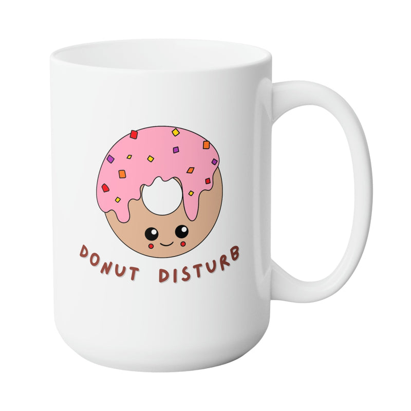 DONUT DISTURB REST MUG - Premium Large White Round BPA-Free Cute Ceramic Coffee Tea Mug With C-Handle, 15OZ Side View