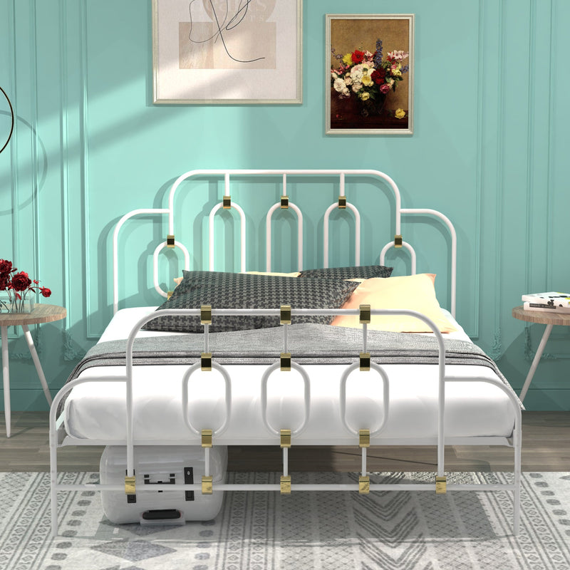 Elegant Full-Size Ola Metal White And Gold Bed Frame (96357184) - HBG