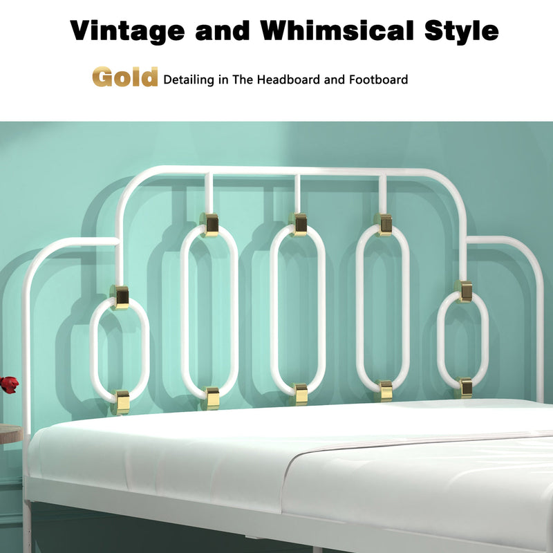 Elegant Full-Size Ola Metal White And Gold Bed Frame (96357184) - HBG