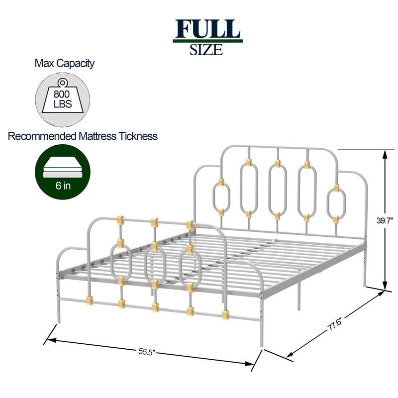 Elegant Full-Size Ola Metal White And Gold Bed Frame (96357184) - HBG