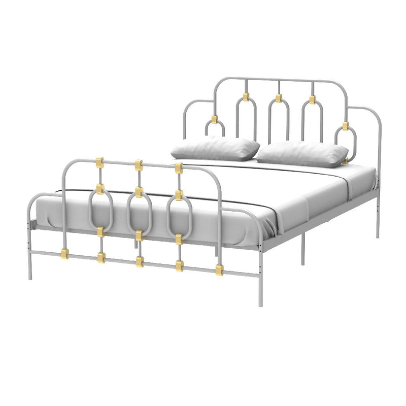 Elegant Full-Size Ola Metal White And Gold Bed Frame (HBG57184) - HBG