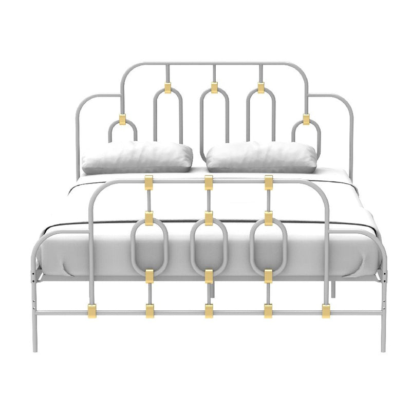 Elegant Full-Size Ola Metal White And Gold Bed Frame (HBG57184) - HBG