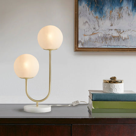 Elegant Modern Metal Frosted 2-Light Globe Desk Table Lamp (93648572) - Home By Gratitea