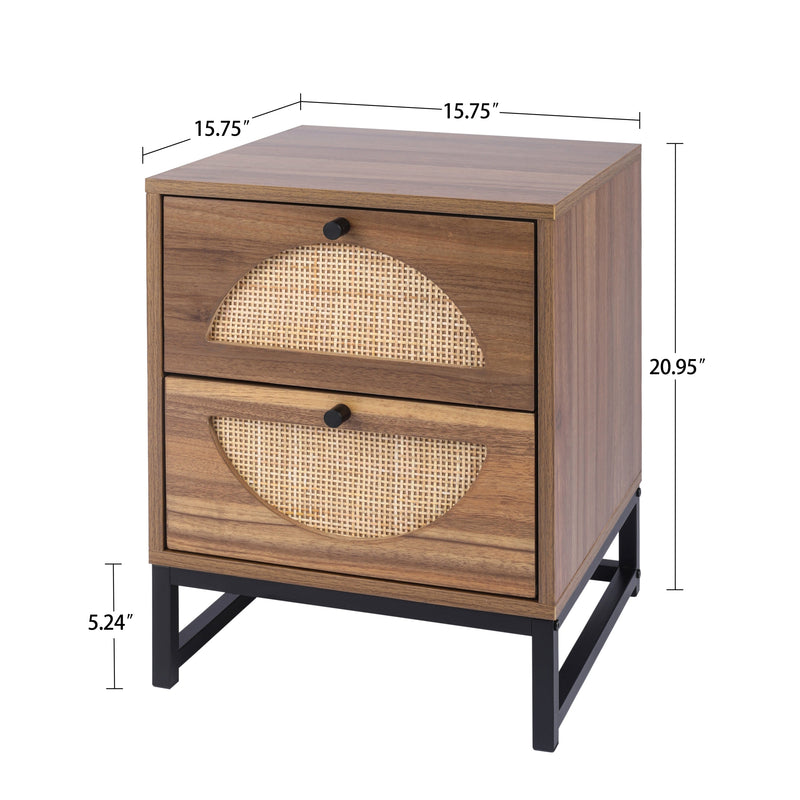 Elegant Natural Rattan 2-Drawer Side Table, Walnut (96382417) - HBG