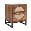 Elegant Natural Rattan 2-Drawer Side Table, Walnut (96382417) - HBG