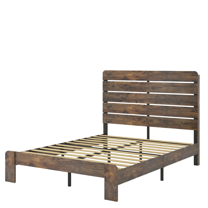 Elegant Queen Size Brown Solid Wood Platform Bed Frame (94713582) - HBG