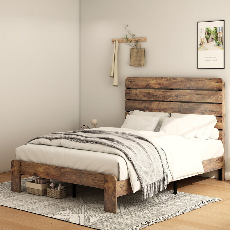 Elegant Queen Size Brown Solid Wood Platform Bed Frame (94713582) - HBG