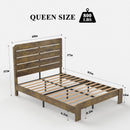 Elegant Queen Size Brown Solid Wood Platform Bed Frame (94713582) - HBG