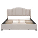 Elegant Queen Wingback Bed Frame With Drawers, Beige (96187531) - HBG