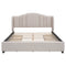 Elegant Queen Wingback Bed Frame With Drawers, Beige (96187531) - HBG