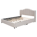 Elegant Queen Wingback Bed Frame With Drawers, Beige (96187531) - HBG