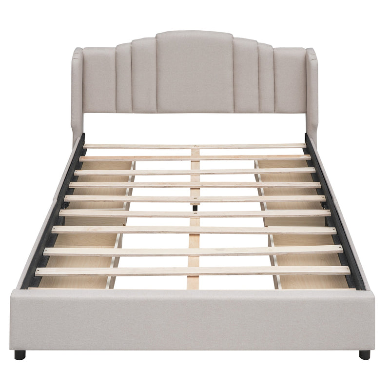 Elegant Queen Wingback Bed Frame With Drawers, Beige (96187531) - HBG