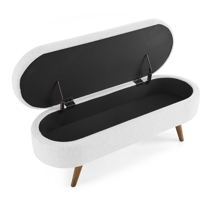 Elegant White Oval Ottoman Storage Bench With Rubber Wood Legs, 44" (93857142) - HBG