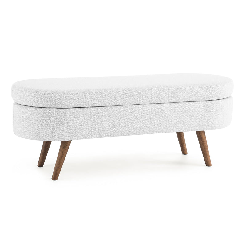 Elegant White Oval Ottoman Storage Bench With Rubber Wood Legs, 44" (93857142) - HBG