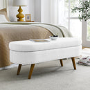 Elegant White Oval Ottoman Storage Bench With Rubber Wood Legs, 44" (93857142) - HBG