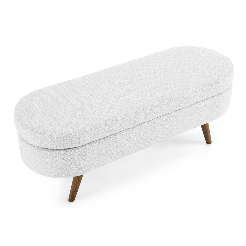 Elegant White Oval Ottoman Storage Bench With Rubber Wood Legs, 44" (93857142) - HBG