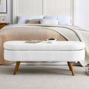 Elegant White Oval Ottoman Storage Bench With Rubber Wood Legs, 44" (93857142) - HBG