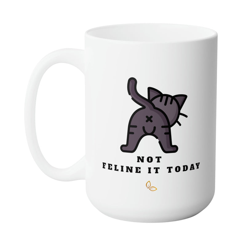 FELINE FUNNY MUG - Premium Large White Round BPA-Free Cute Ceramic Coffee Tea Mug With C-Handle, 15OZ Side View