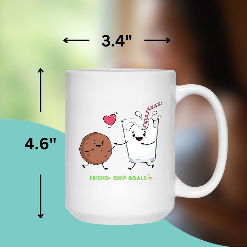 FRIEND-CHIP GOALS LOVE MUG - Premium Large White Round BPA-Free Cute Ceramic Coffee Tea Mug With Measurement View