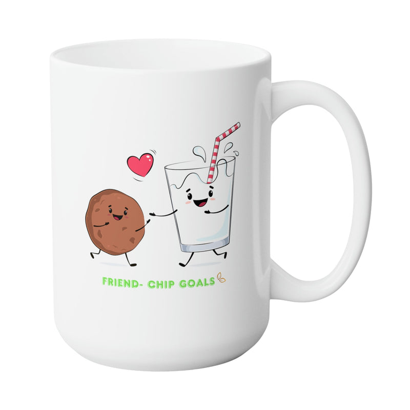 FRIEND-CHIP GOALS LOVE MUG - Premium Large White Round BPA-Free Cute Ceramic Coffee Tea Mug With C-Handle, Side View