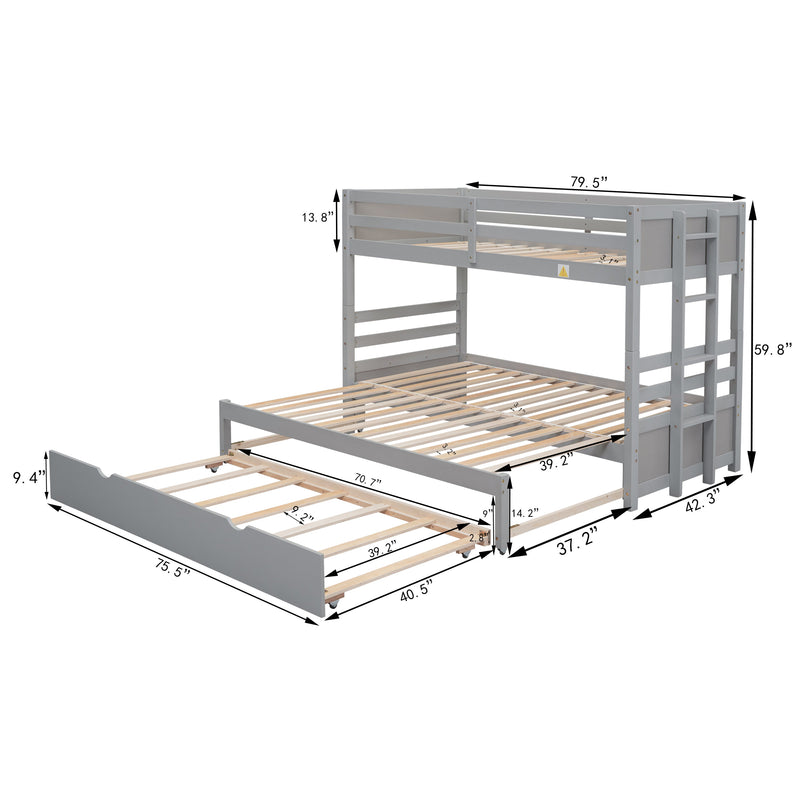 Gray Twin Over Full Bunk Bed With Trundle & Pull-Out Function (95716842) - HBG