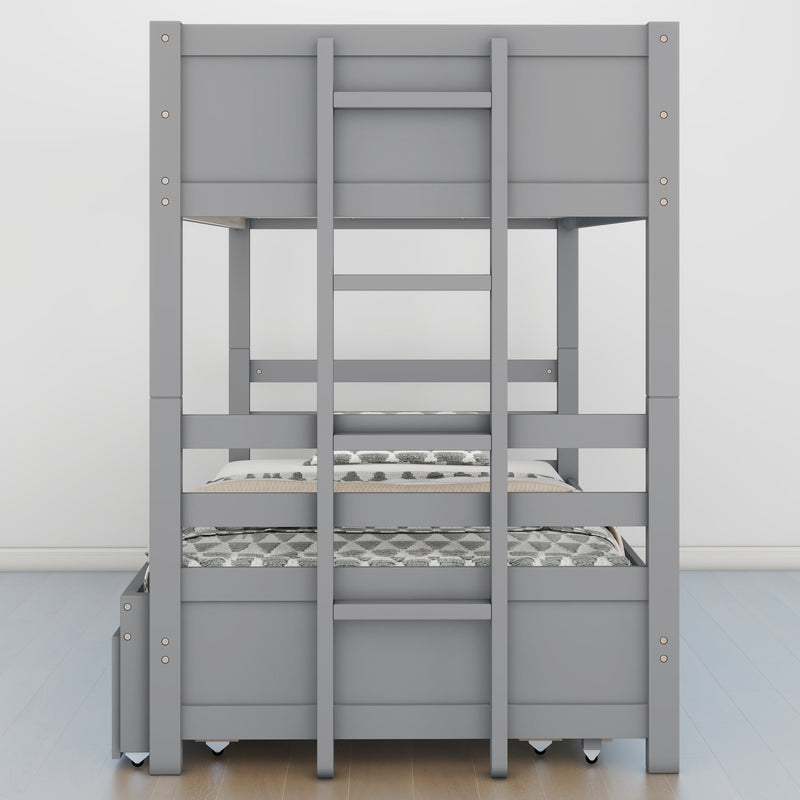 Gray Twin Over Full Bunk Bed With Trundle & Pull-Out Function (95716842) - HBG