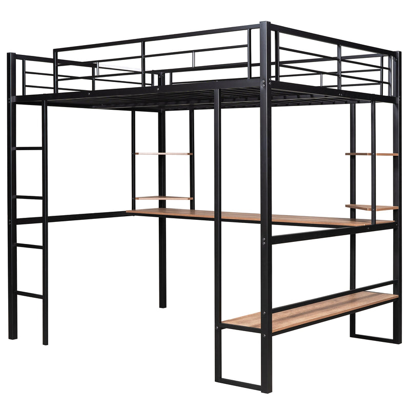 Heavy Duty Metal Full-Size Loft Bed With Desk, Black (HBG37539) - HBG