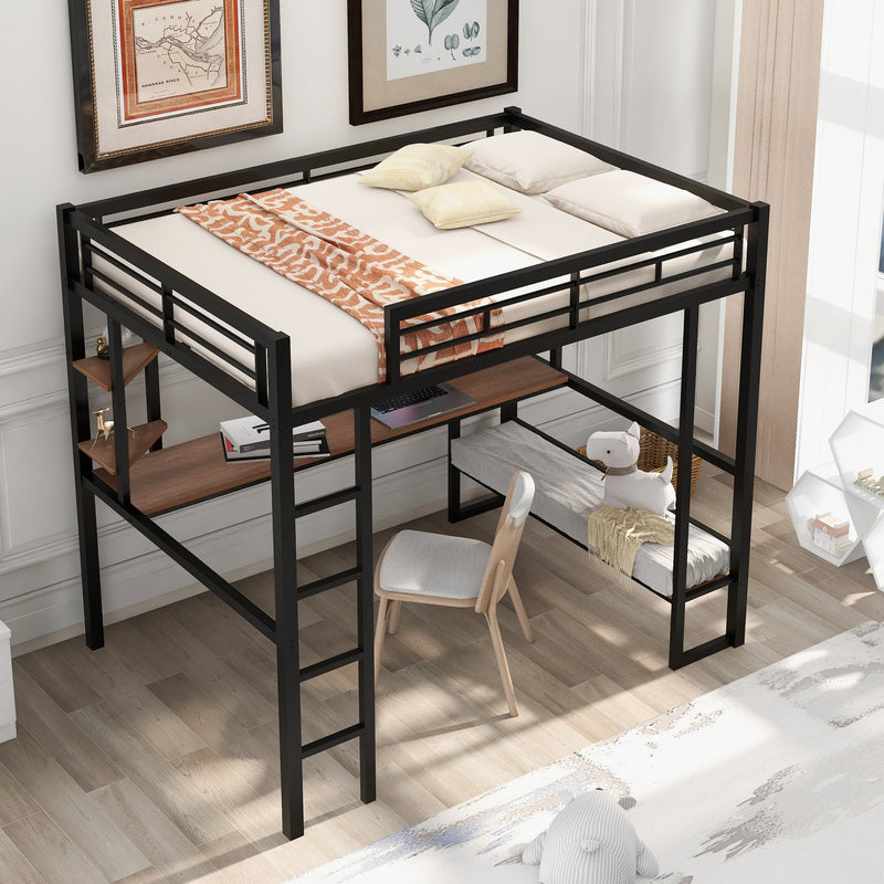 Heavy Duty Metal Full-Size Loft Bed With Desk, Black (HBG37539) - HBG