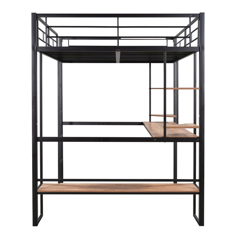 Heavy Duty Metal Full-Size Loft Bed With Desk, Black (HBG37539) - HBG