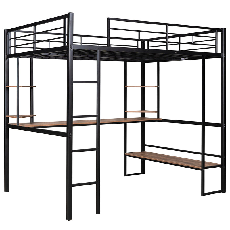 Heavy Duty Metal Full-Size Loft Bed With Desk, Black (HBG37539) - HBG