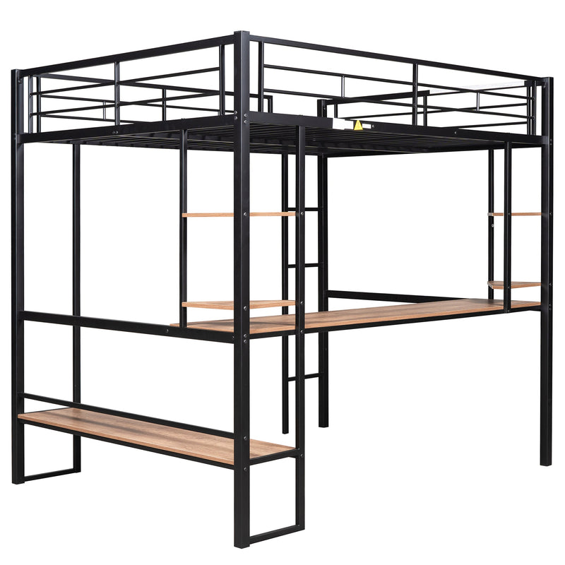 Heavy Duty Metal Full-Size Loft Bed With Desk, Black (HBG37539) - HBG