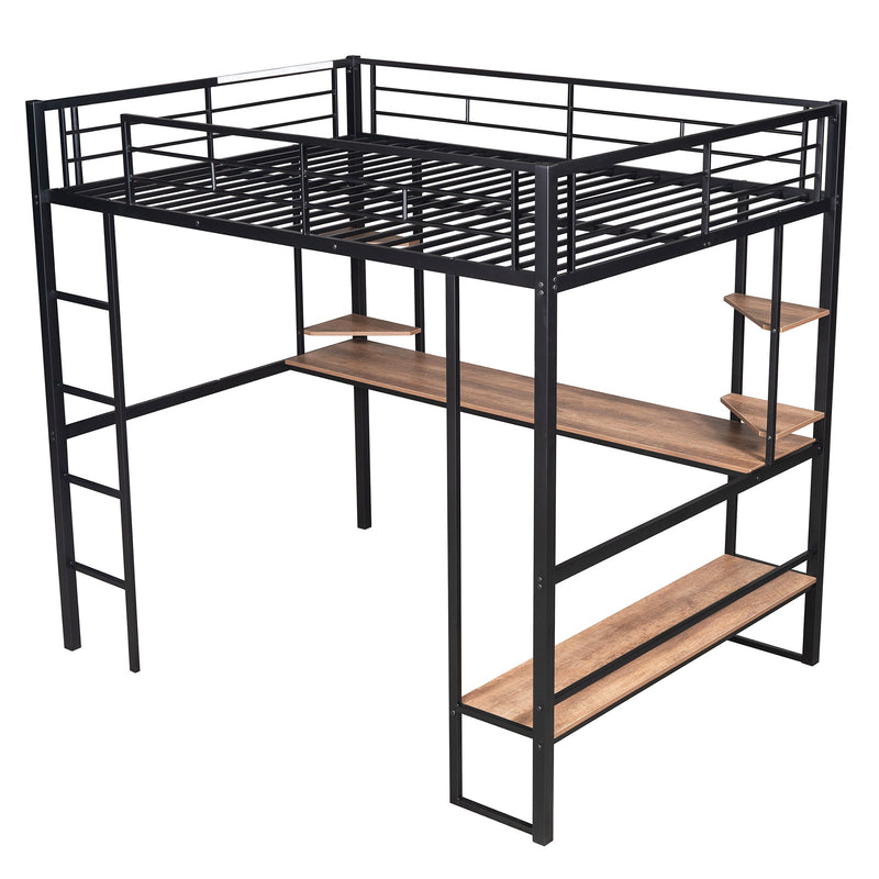 Heavy Duty Metal Full-Size Loft Bed With Desk, Black (HBG37539) - HBG