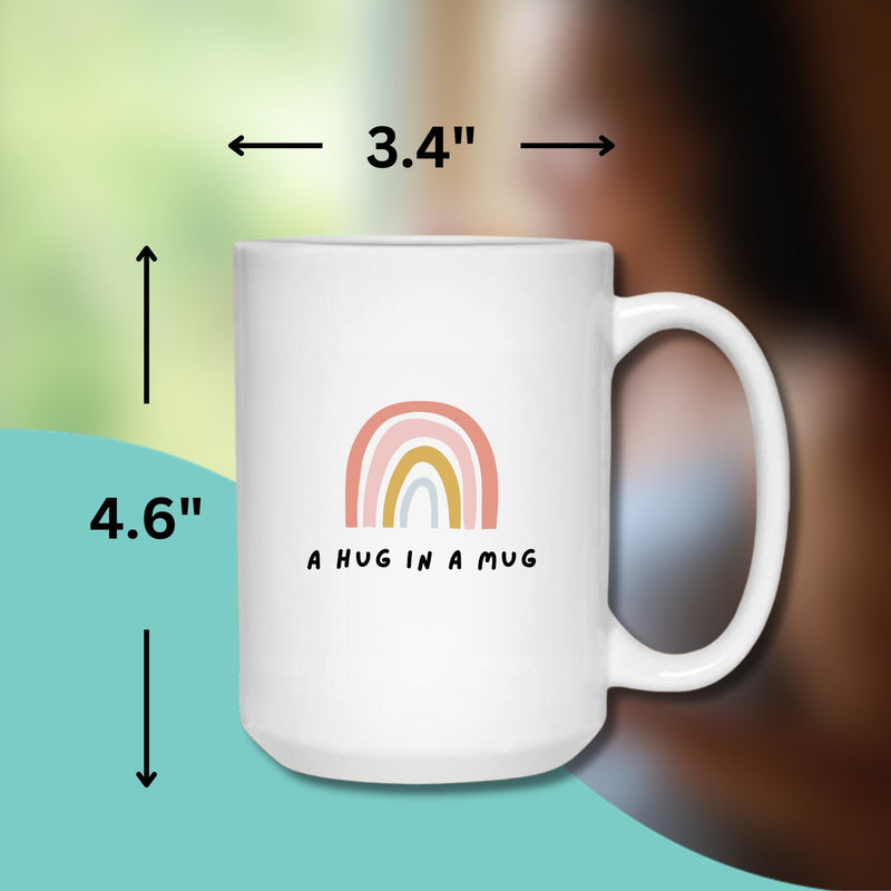 HUG IN A MUG HEALING MUG - Premium Large White Round BPA-Free Cute Ceramic Coffee Tea Mug With C-Handle, Measurement View