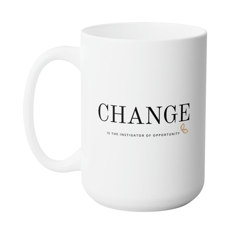 INSTIGATE CHANGE GROWTH MUG - Premium Large White Round BPA-Free Cute Ceramic Coffee Tea Mug With C-Handle, Side View