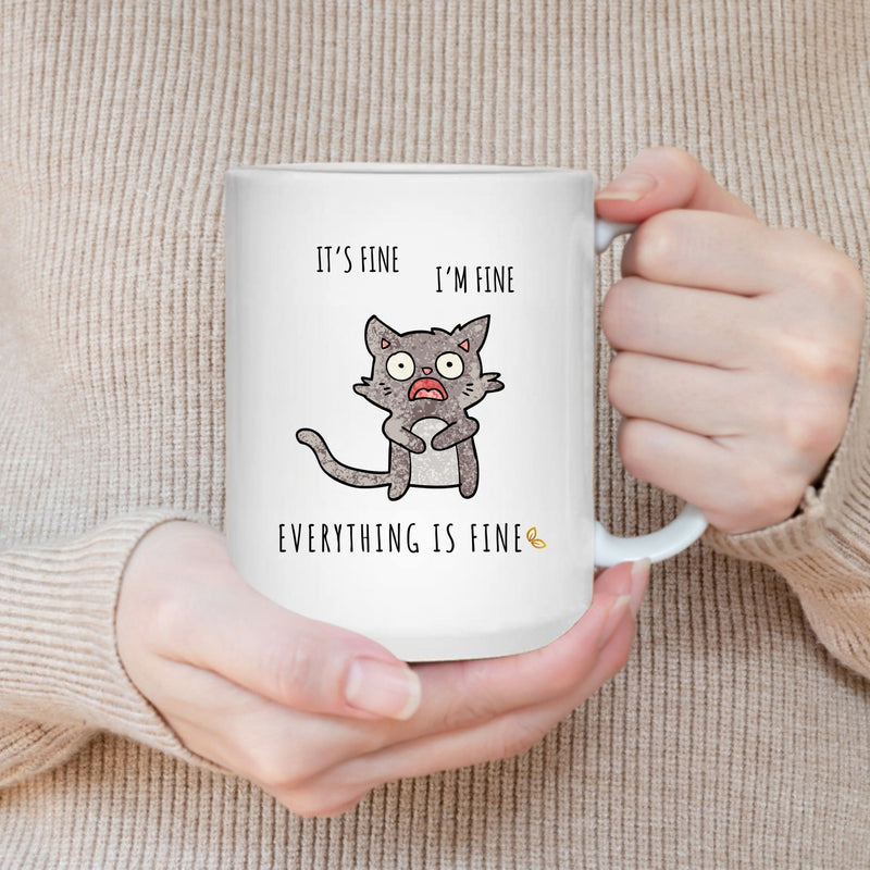 IT'S FINE HEALING MUG - Premium Large White Round BPA-Free Cute Ceramic Coffee Tea Mug With C-Handle, Demonstration View