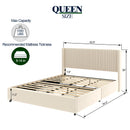 Large Anna Queen Size Upholstered Bed Frame With Wingback, Ivory (95716490) - HBG