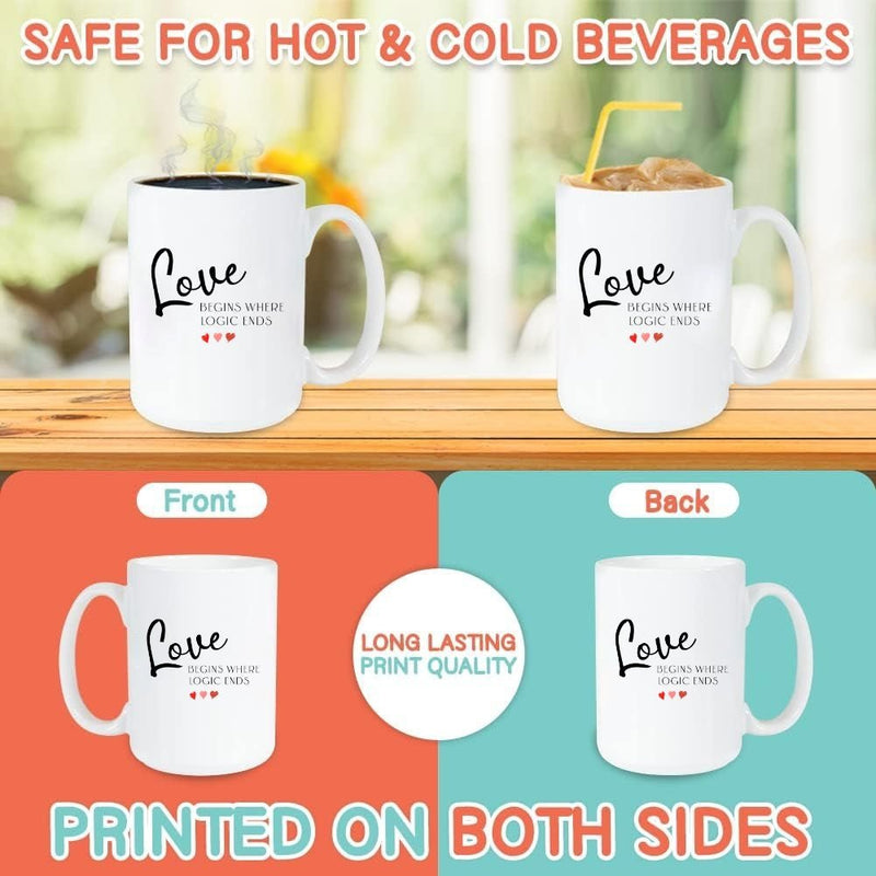 LOVE BEGINS LOVE MUG - Premium White Round BPA-Free Cute Ceramic Coffee Tea Mug With C-Handle, Comparison View