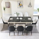 Luxury Black Faux Marble Dining Table With Dual Circle Base And 8 Chairs, 79" (HBG52059) - HBG